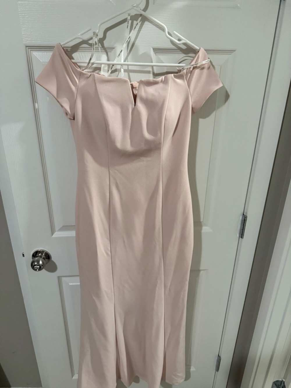 Calvin Klein Off-Shoulder Blush Midi Dress